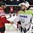 PARIS, FRANCE - MAY 6: Switzerland's Cody Almond #89 and Slovenia's Matija Pintaric #69 shake hands following a 5-4 shootout win for team Switzerland during preliminary round action at the 2017 IIHF Ice Hockey World Championship. (Photo by Matt Zambonin/HHOF-IIHF Images)
